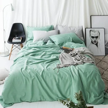 

Spring summer fresh green quilt doona covers silk/linen mix 4pcs bedding set queen king size single 3pcs bed linen fitted sheet