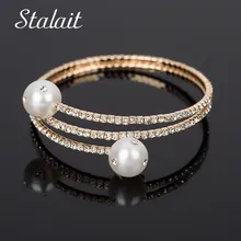 Эффектный большой двойной жемчуг закрученный браслет для женский шарм полный циркониевые золотого цвета браслет и браслет праздничный свадебный подарок