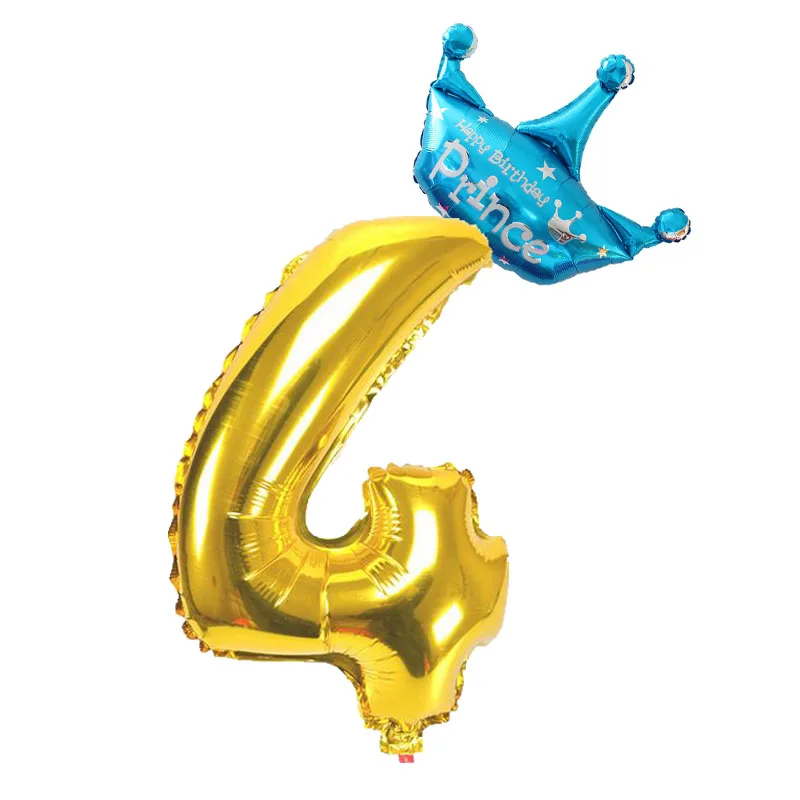 40 inch Gold Number figure foil Balloons 1 2 3 4 5 6 7 8 Years old kid boy girls Birthday Crown Foil Balloon Decoration Supplies