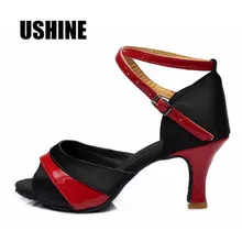 806 черно-красный атлас+ ПУ Zapatos De Baile латино Mujer Сальса Танго латинские танцевальные туфли для женщин