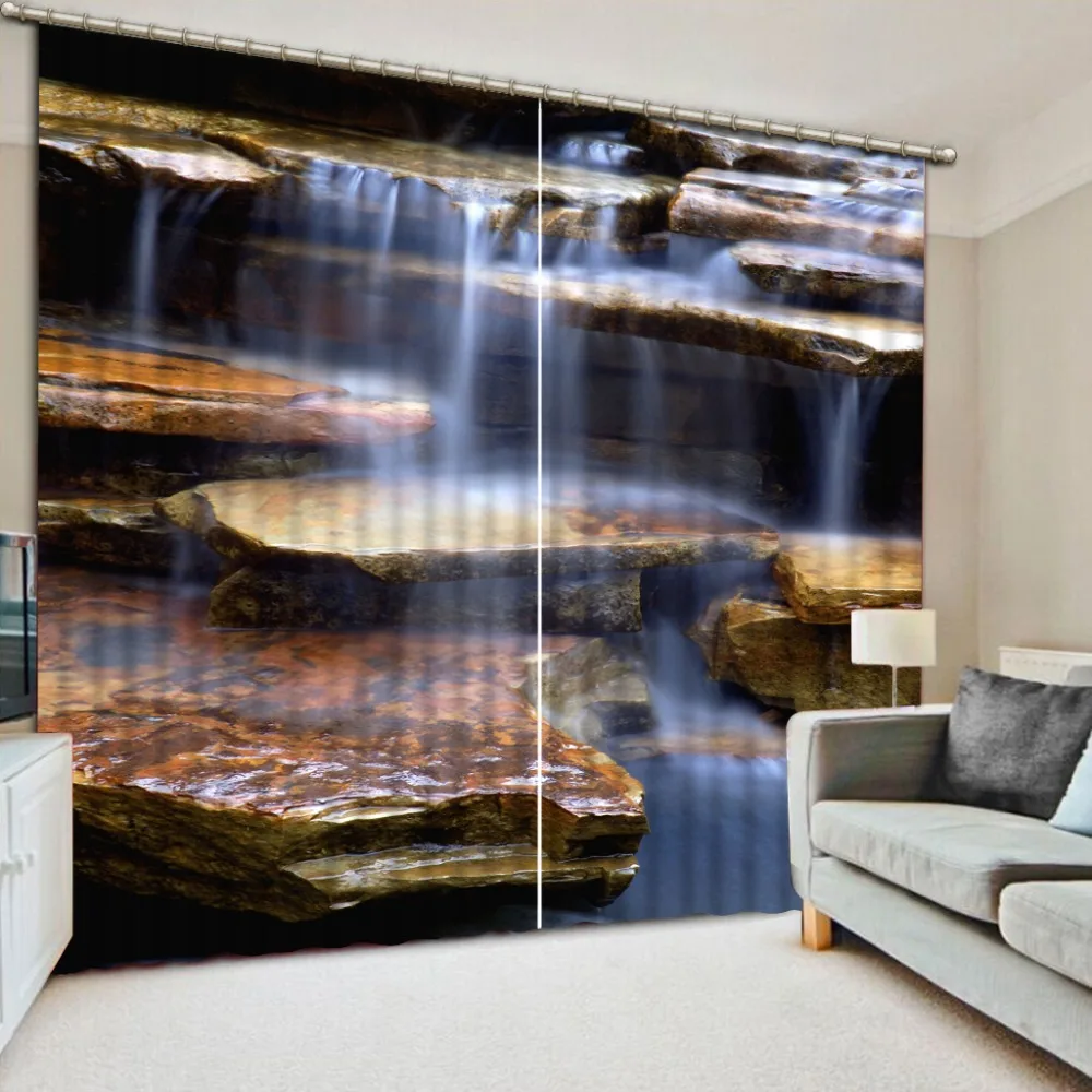 Us 58 5 61 Off Modern Eyelet Curtains Printing Blockout Stone Stream Waterfall Photo Room Bedroom Window Blackout Curtain In Curtains From Home