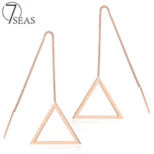 7SEAS Jewelry Women’s Geometric Fashion Earrings Rose Gold Plated Steel Triangle Drop & Dangle Long Earrings Latest Chic, 7S335