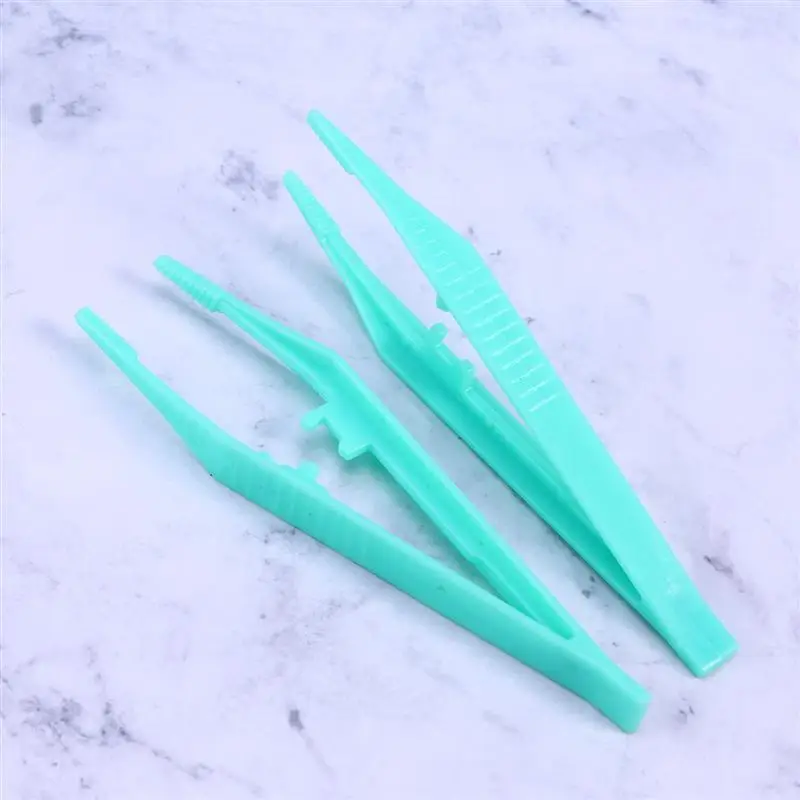 WINOMO 10pcs Plastic Pointy Professional Mini Bulk Blue Forceps Tapered First Aid Mini Bead Tweezers For Eyebrows For Crafts