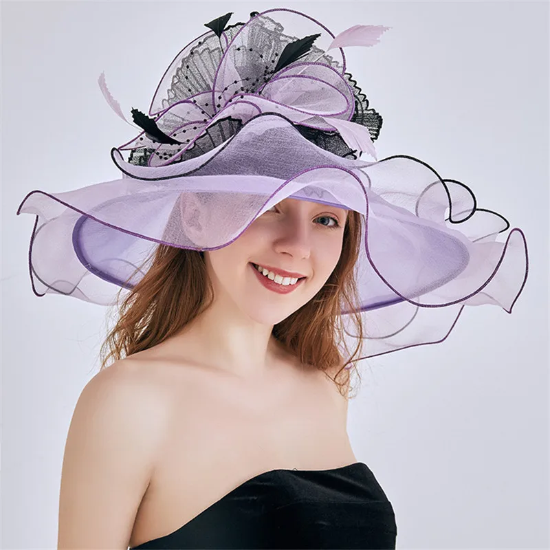 

Mingli Tengda 2019 Elegant Organza Flower Wedding Hat Folding Wide Brim Bridal Hats Wedding Accessories accessoires de mariage
