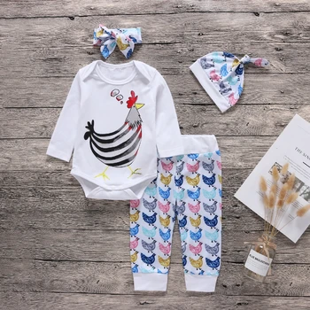 

Baby Boy Clothes Toddler Infant Autumn Winter Newest Fashion Printed Cartoon Cock Cotton 4Pcs Set Long Sleeve Romper
