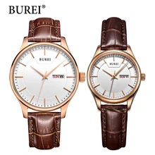 BUREI Marque Hommes Femmes Robe Montre À Quartz Nouvelle Main Couples Table Horloge En Cuir Véritable Mode Casual Montres Vente Chaude Cadeau