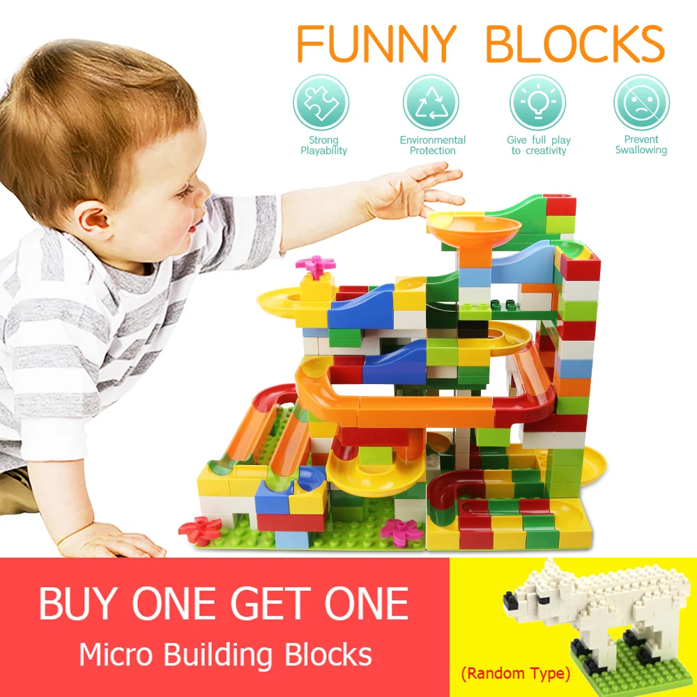 

74-248PCS Marble Race Run Maze Balls Track Building Blocks DIY Big Size Funnel Slide Building Bricks Educational Toys for Kids