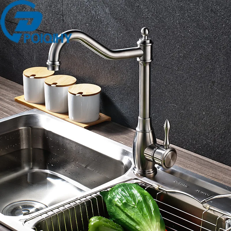 

Nickel Brushed Kitchen Faucet Single Handle Single Hole Deck Mounted Stainless Steel Kitchen Mixer Taps Ceramic valve Faucet