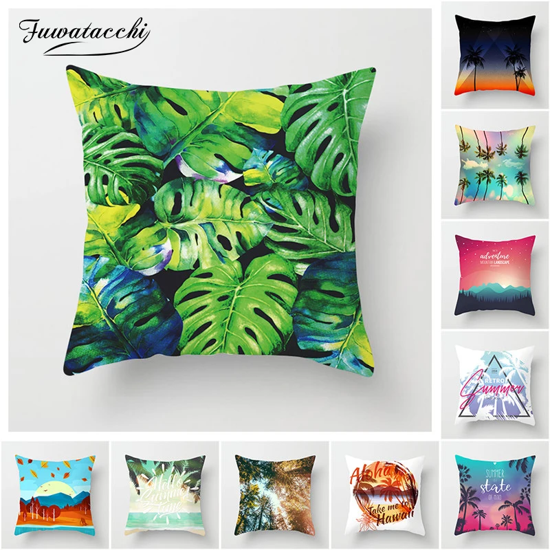 

Fuwatacchi Coconut Tree Beach Pillow Cover Rainforest Plant Cushion Cover for Chair Home Decorative Pillows Summer Style Pillows