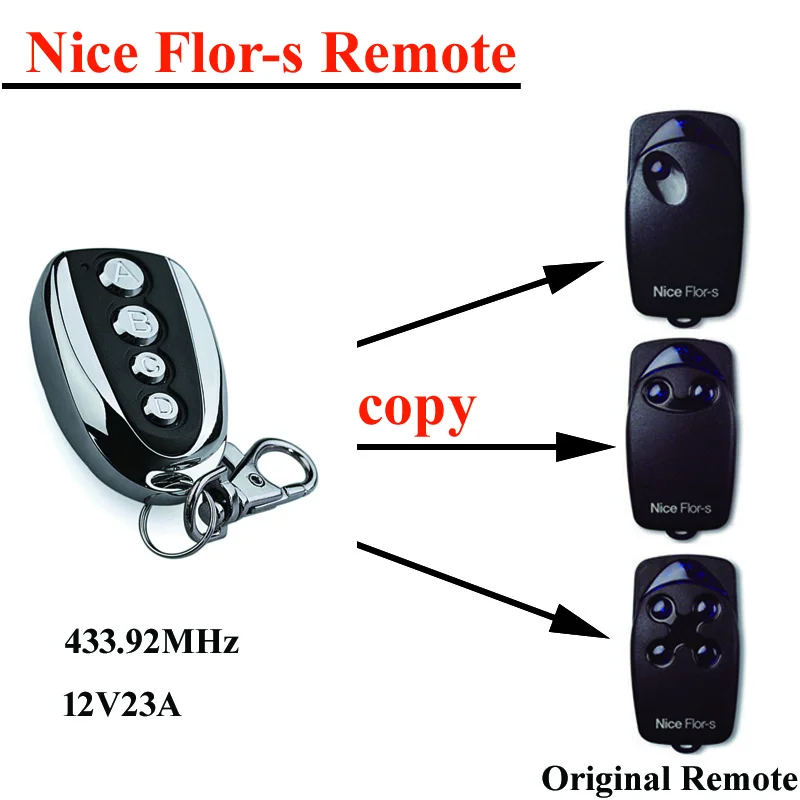 Aftermarket Nice Flor s Remote key, replace NICE flors garage door