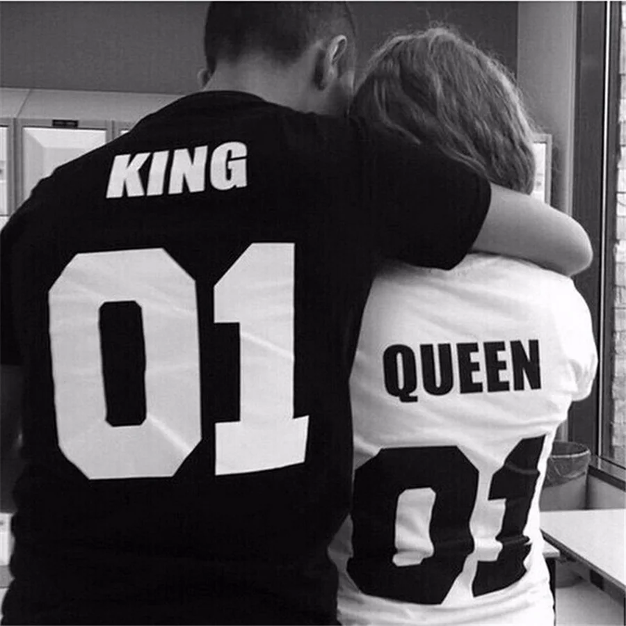 

1 PCS KING QUEEN 01 Funny Letter Family Print T-shirt Crown Pattern Couple Women Casual Tops Summer Family Look Tee S-XXXL Plus