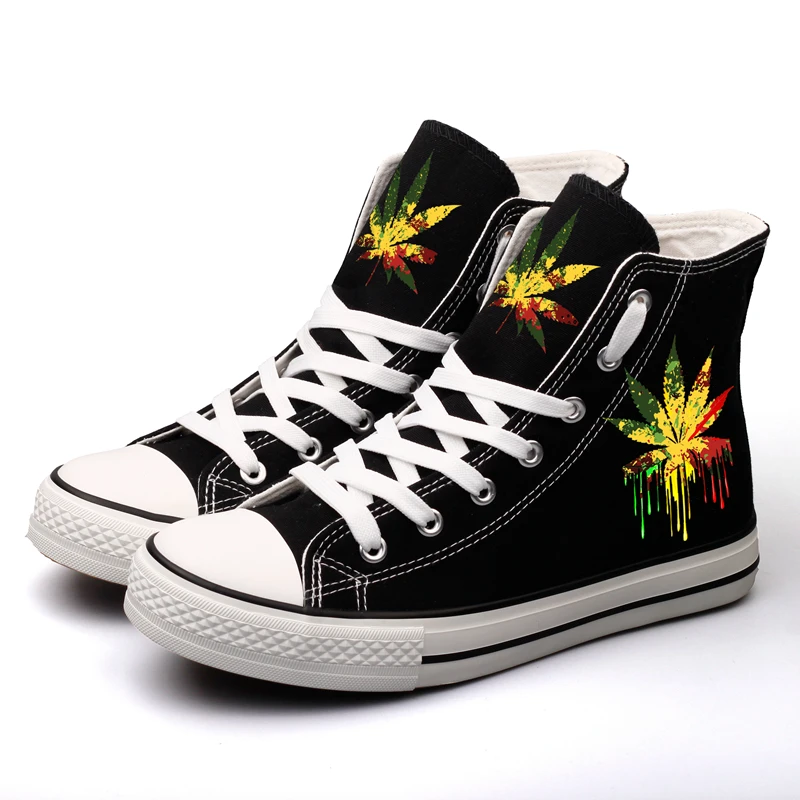 

Colorful Maple Leaves Printed High Top Canvas Shoes Custom Design Comfort Women Flat Walking Shoes Plus Size Zapatos de Mujer