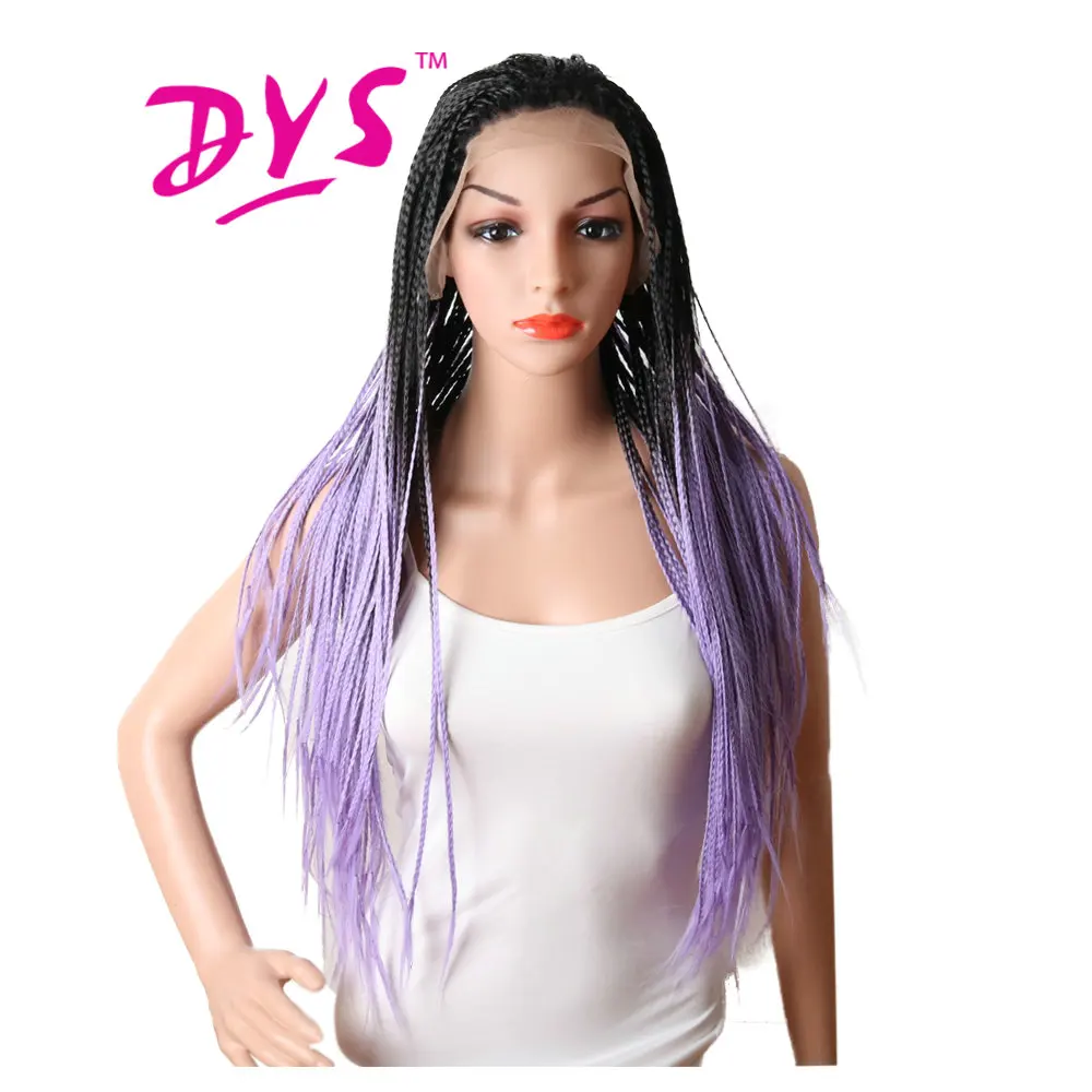

Deyngs Ombre Braid Straight Lace Front Wigs For Black Women Dark Root Purple Color Hair Naturally Synthetic Fiber Free Shipping