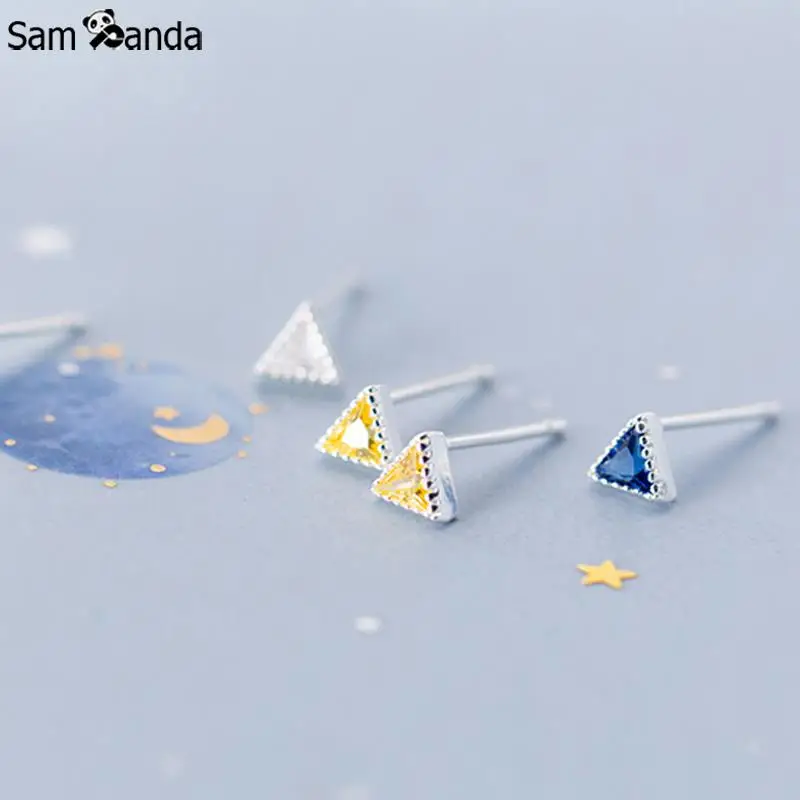 

New Authentic 925 Sterling Sliver Triangle Cute Mini Stud Earrings Women Simple Anti Allergic Earrings Cute Girls Female Gift