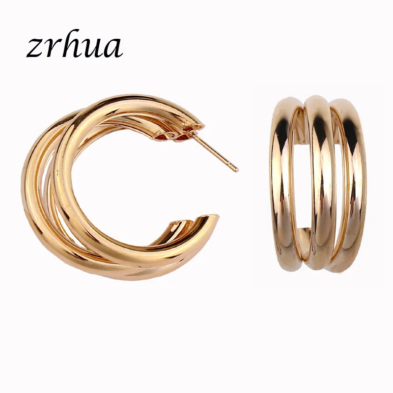 

ZRHUA Fashion Newest Design Jewelry Fancy Stup Earrings For Women Female Big Round Shape High Quality Silver Gold Color Jewelry