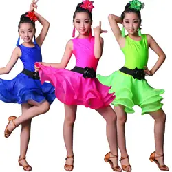Девушки синий красный Профессиональный латинские танцы платье дети бальный танцы Сальса Одежда для танцев Детские вечерние костюмы