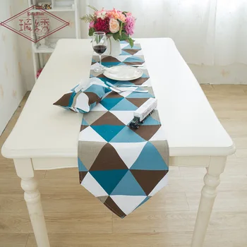 

Modern Fashion Home Decor Cotton And Linen Geometric Pattern Table Tablecloth Fabric Blue Pattern Thick Table Cloth Cover Runner