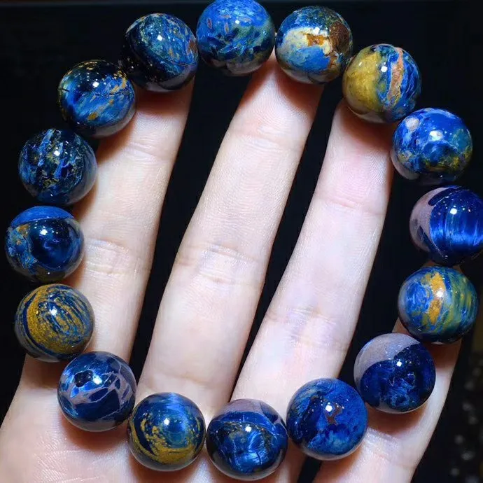 

14.5mm Natural Namibia Pietersite Blue Yellow Beads Gemstone Round Bead Bracelets Man Women B1012009