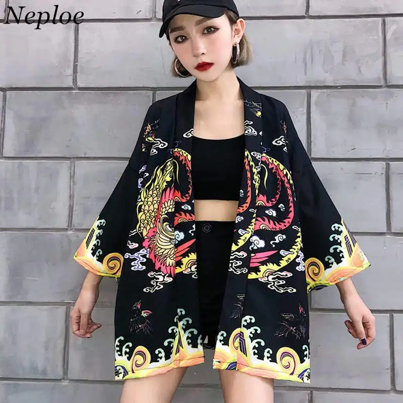 Neploe Harajuku Kimonos Print Shirt Japanese Kimono Cardigan Woman Sun ...