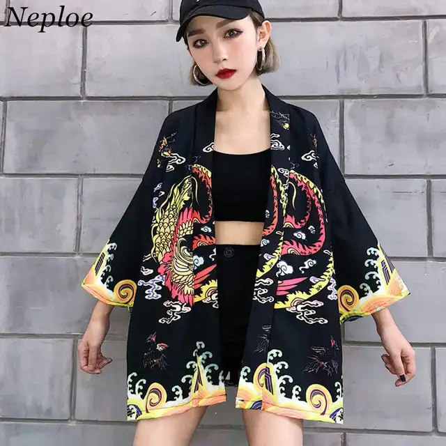 Neploe Harajuku Kimonos Print Shirt Japanese Kimono Cardigan Woman Sun