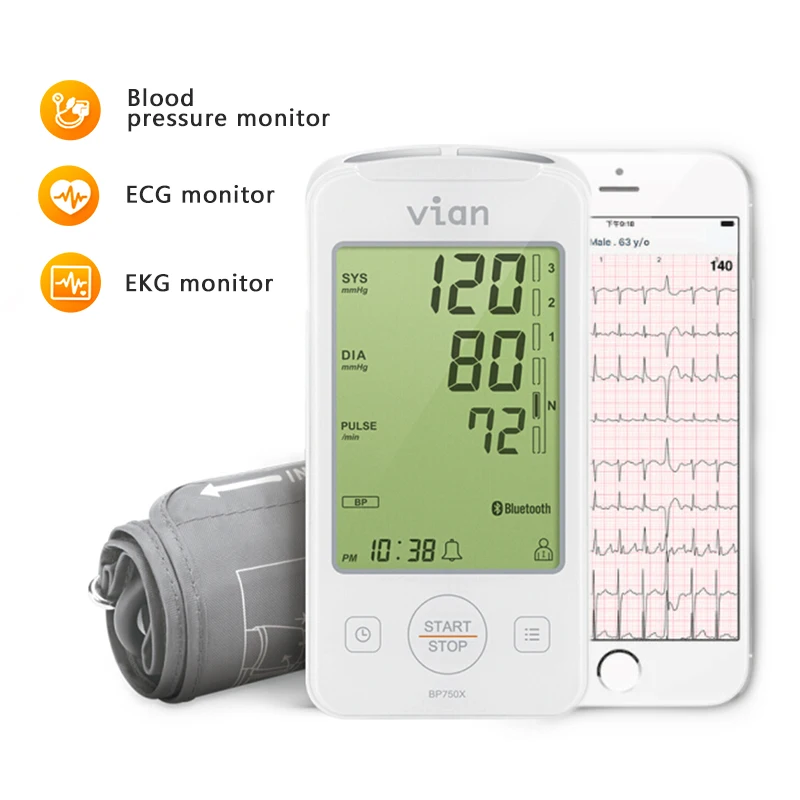 

Home Health Care Digital Lcd Arm Blood Pressure Monitor with ECG monitor Machine for Measuring Automatic EKG tracing APP record