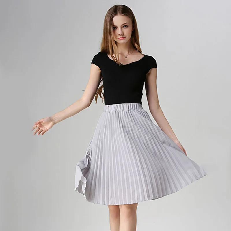 Женская шифоновая плиссированная юбка, винтажная юбка-пачка с высокой талией, женские юбки s Saia Midi Rokken, летняя стильная юбка Jupe Femme - Цвет: Серый