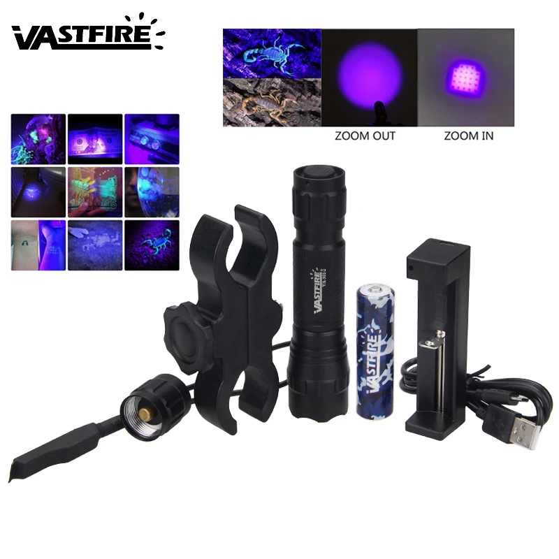 

Violet LED Tactical Hunting Lamp Light with 18650 Rechargeable Battery and Scope Mount for Camping Fishing Detection