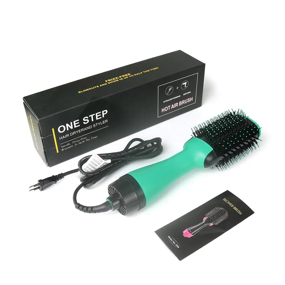 Electric Heating Comb Hair Straightener Curler Professional Salon One Step Dry/Wet Two Using Hair Dryer Brush - Color: as picture show