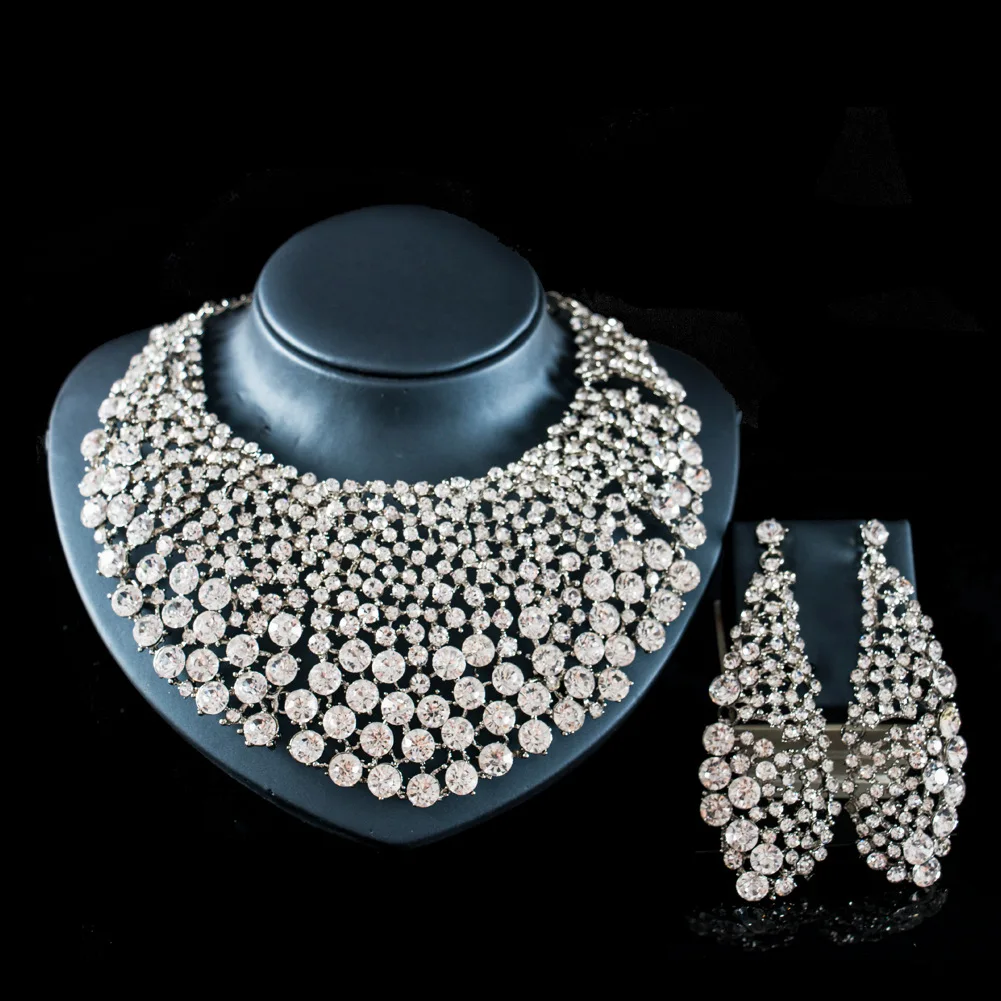 Роскошные свадебные ювелирные наборы из стекла, Африканский набор из ожерелья и сережек, женские вечерние ювелирные изделия с кристаллами