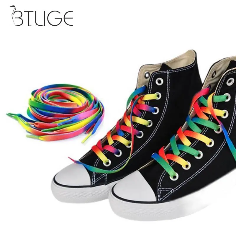 

Cute Rainbow Colorful Flat Shoelaces Fashion Shoestrings For Casual Shoes Flat Canvas Shoe Lace 1Pair 0.8CM Wide