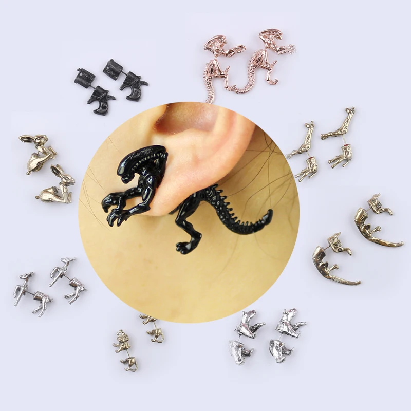 

Cute Stamped Earrings Silver Cute Rabbit Giraffe Cat lion Sika deer horse Crocodile earrings in Earring For Women Men Gift