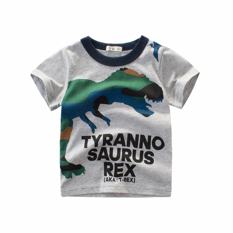 Летняя футболка с рисунком динозавра для маленьких мальчиков; футболки с изображением Льва для маленьких мальчиков и девочек; хлопковые топы с надписью для малышей - Цвет: Серый