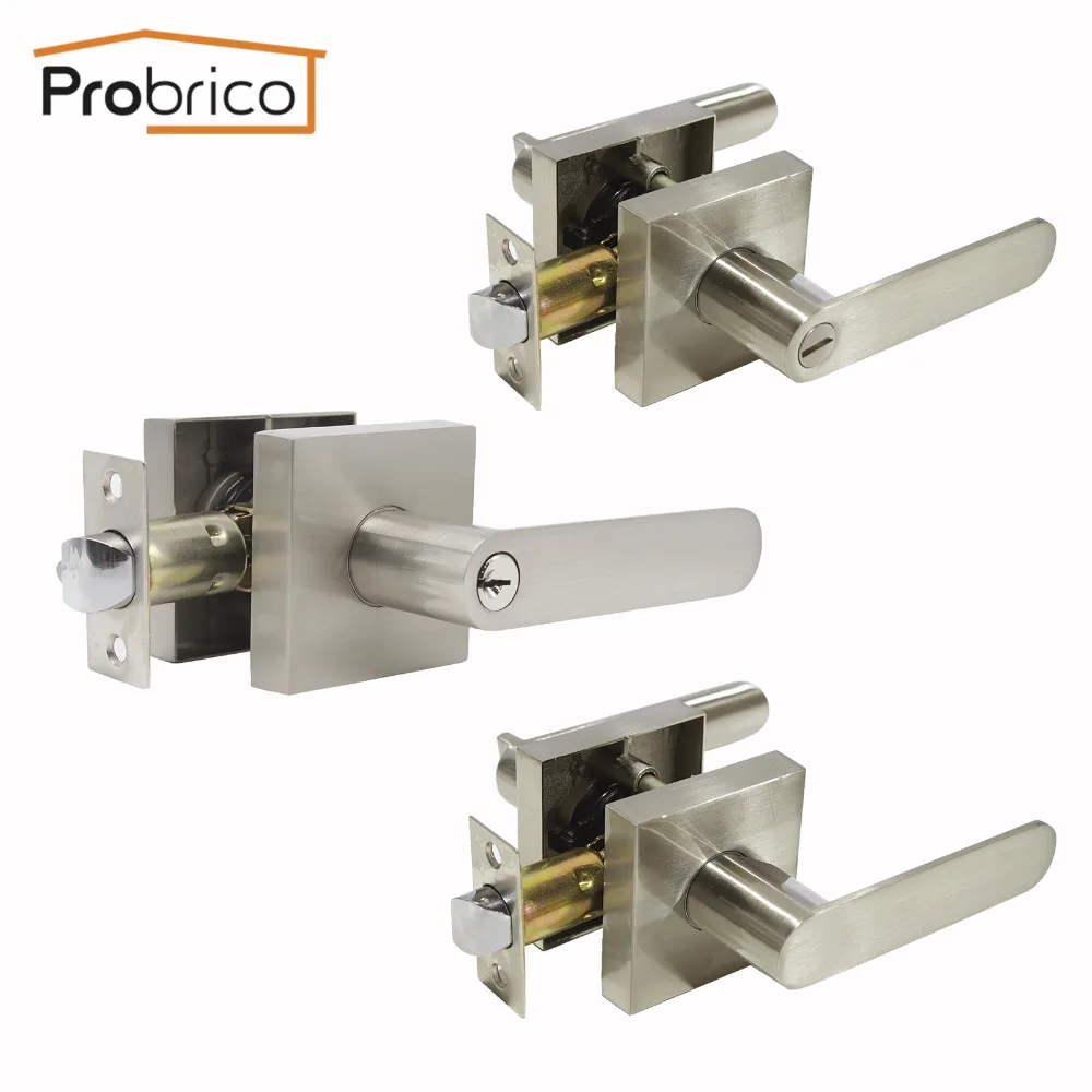 

Probrico Stainless Steel Door Handles with Lock Cylinder Bathroom door Front Back Lever Latch Bedroom Interior Door Hardware