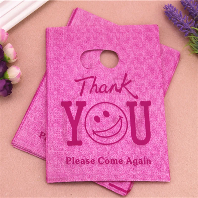 Дизайн сезона Лидер продаж 100 шт./лот 15*20 см ярко-розовый подарок спасибо Хозяйственные сумки с ручкой Пластик упаковки Сумки