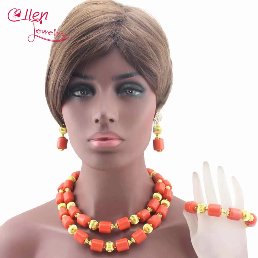 Fashion Genuine Coral Beads Necklace Jewelry Nigerian Wedding African Coral Beads Jewelry Set