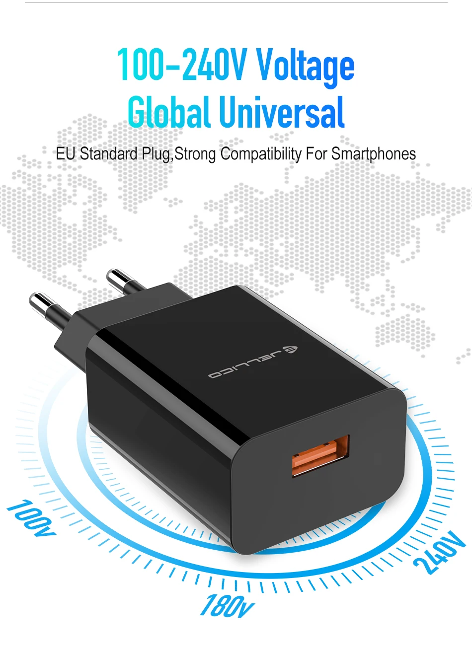 Jellico 18 Вт Быстрая зарядка 3,0 Быстрая зарядка для мобильных телефонов usb настенное зарядное устройство ЕС адаптер для iphone samsung S9 Xiaomi Mi 8 huawei mate