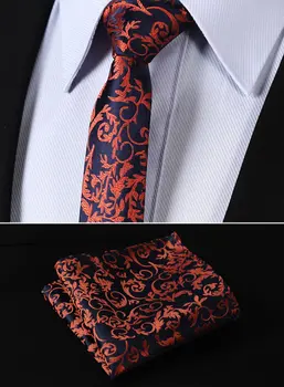 

TF2014N5 Orange Navy Blue Paisley 2.17" 100%Silk Woven Slim Skinny Narrow Men Tie Necktie Handkerchief Pocket Square Suit Set