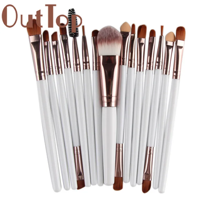 OutTop Beauty 15pcs White Makeup Brush Set tools Make-up Toiletry Kit Wool Make Up X# dropship | Красота и здоровье
