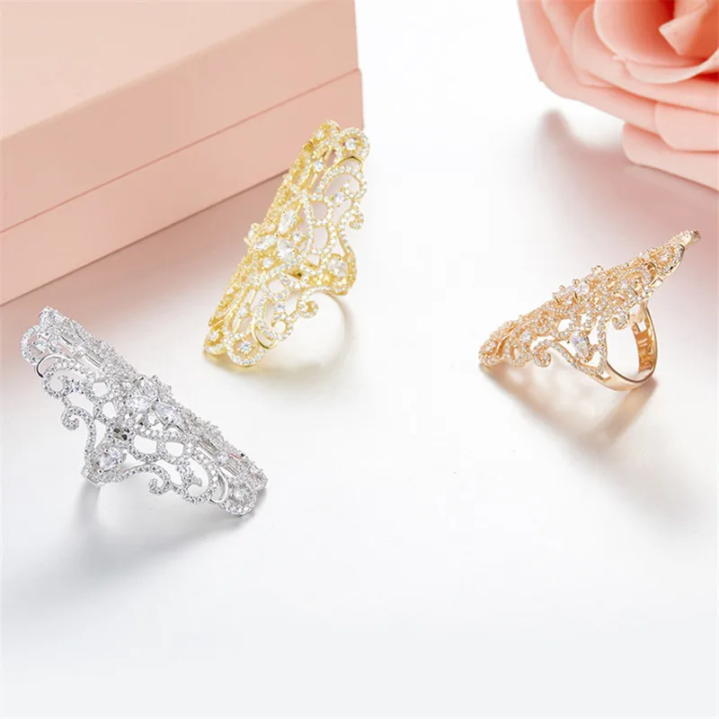 

Famous brand designer 3A cubic zirconia flower shape long ring rose gold silver gold 925 sterling silver monaco jewelry women