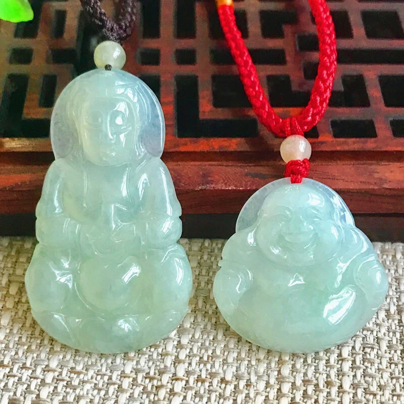 

Natural jadeite Guanyin jade buddha pendant transshipment protective love's style jade pendant necklace Send a certificate