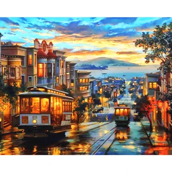 

New Street 5D Diy Diamond Painting Cross Stitch Dusk Scenery Diamond embroidery Crystal Round Rhinestone Mosaic Picture