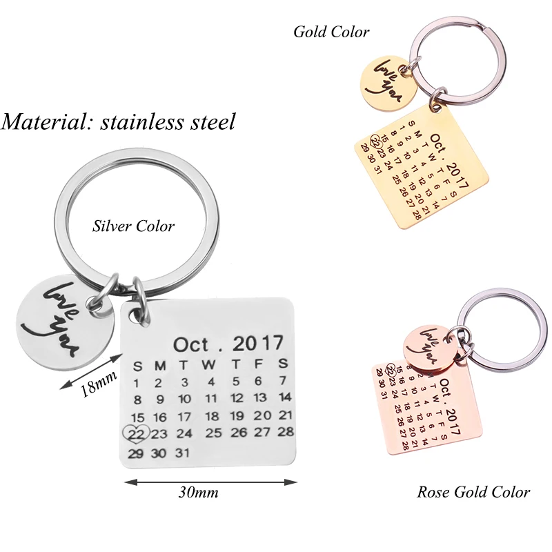Персонализированный Календарь-брелок с датой, настраиваемый на заказ брелок-календарь, сердце, выделенная Дата, Sleutelhanger, быстрая