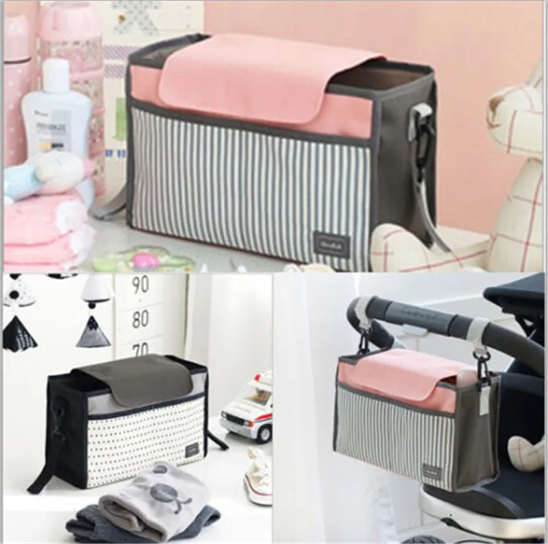 

Hot Dropshipping Multifunctional Mummy Bag Diaper Bags Baby Diaper Nappy Polyester Stroller Striped Hanging Bag