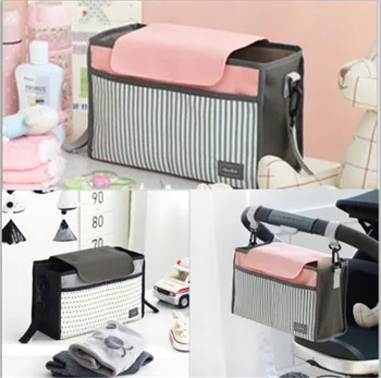 

Hot Dropshipping Multifunctional Mummy Bag Diaper Bags Baby Diaper Nappy Polyester Stroller Striped Hanging Bag