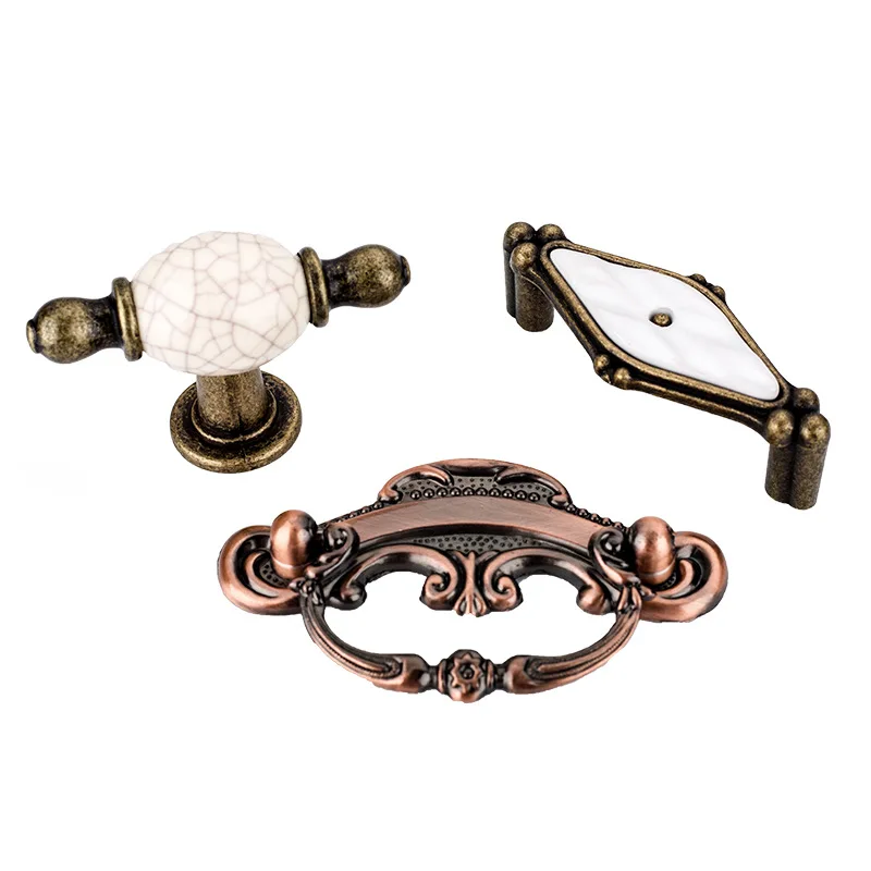 Antique Kitchen Furniture Cabinet Handle Zinc Alloy Ceramic Wardrobe Door Bedside Cabinet Pull Single Hole Drawer Locker Knob