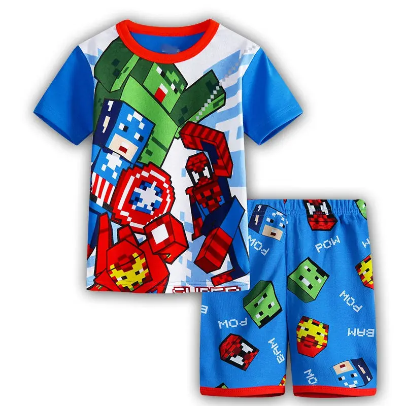 Дети девочки Повседневное хлопок домашний пижамный комплект для детей, с короткими рукавами, с мультипликационным принтом, пижама, комплект одежды для маленьких мальчиков высокое качество пижамный комплект - Цвет: 24