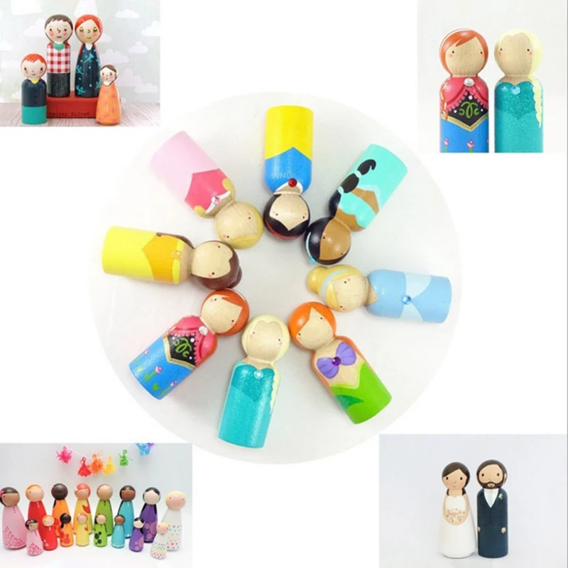

5Pcs/Lot DIY Wooden Dolls Solid Hardwood Natural Unfinished Preparation Paint Stain Wooden Drawing Toys