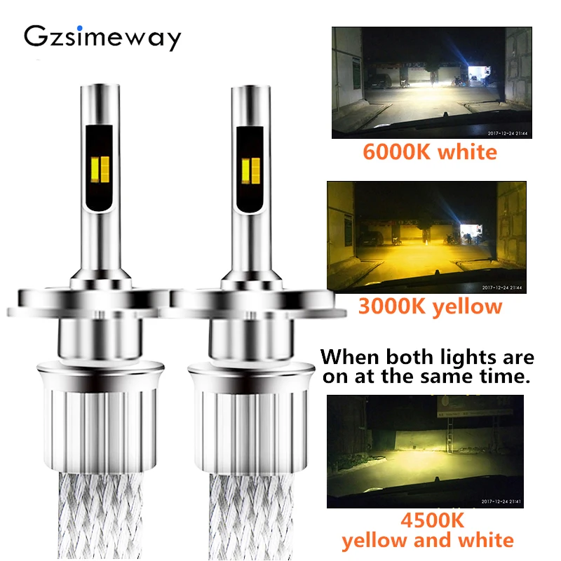 Gzsimeway Автомобильный светодиодный светильник H4 3 цвета H11 h1 H7 H3 Hb3 9005 hb4 H27 H8 9004/7 50 Вт 12