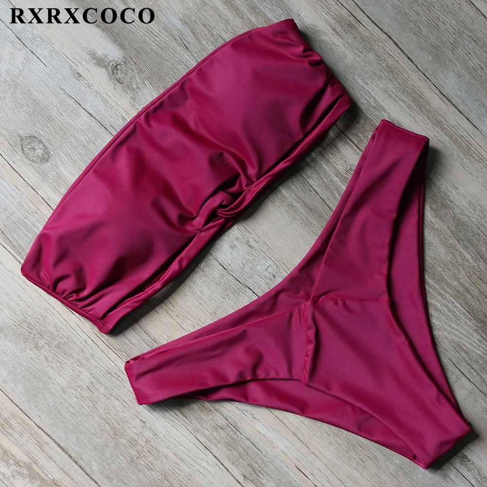 RXRXCOCO Hot Bikini 2018 Solid Bikini Set Bandeau Swimsuit Women Sexy Strapless Swimwear Female Low Waist Bathing Sit With Pad RXRXCOCO Hot Bikini 2018 Solid Bikini Set Bandeau Swimsuit Women Sexy Strapless Swimwear Female Low Waist Bathing Sit With Pad