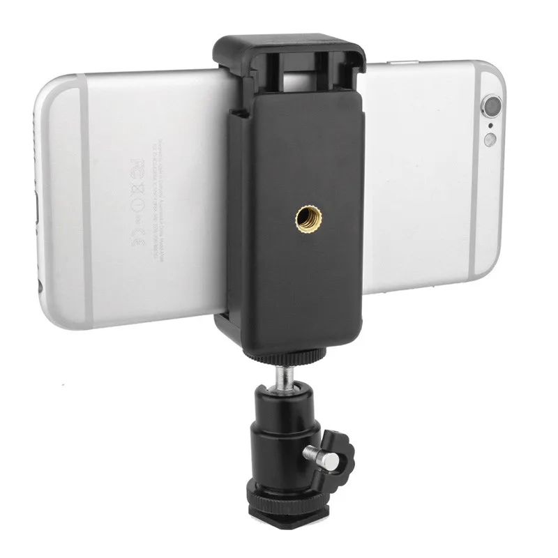 Mobile Phone Clip Holder 360 Ball Head Hot Shoe Adapter Mount for Camera Tripod